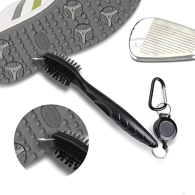 Golf Towels, Microfiber Waffle Pattern Tri-fold Golf Towel - Brush Tool Kit with Club Groove Cleaner, with Clip Men Women Golf Gifts (Navy Blue Towel+Black Brush)