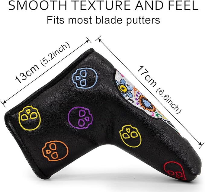 Montela Golf Club Covers,Colorful Skeleton Putter Cover Driver Covers Fairway Wood Headcover Hybrid Cover Leather Blade Putter Headcover Mallet for Brand