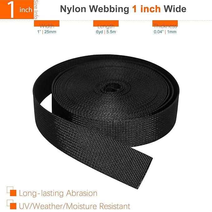 1" Straps and Buckles Set: 6 yard Nylon Webbing 1 inch (25 mm) Wide, 6 pack Side Release Buckle, 12 pcs Tri-Glide Sliders, Plastic Clip Quick Fastener Replacement Heavy Duty Dual Adjustable No Sew