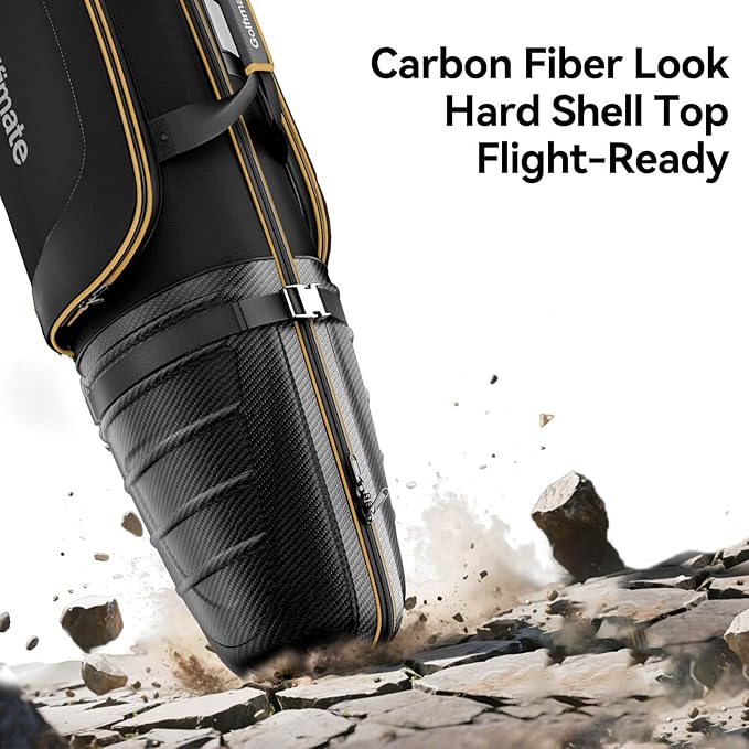 Golf Travel Bag for Airlines with Carbon Fiber Look Hard Top, Protective Club Traveling Cover with Wheel, Golf Club Carrier Case for Airplanes, Thick Padding, Durable Zippers, 2 Spacious Side Pockets