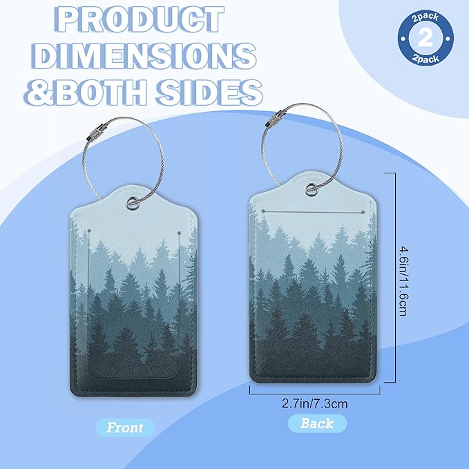 Luggage Tags for Suitcase,2 Pack Misty Forest Landscape Luggage Tag with Privacy Flap,Name ID Label and Metal Loop for Women Men Teens Travel