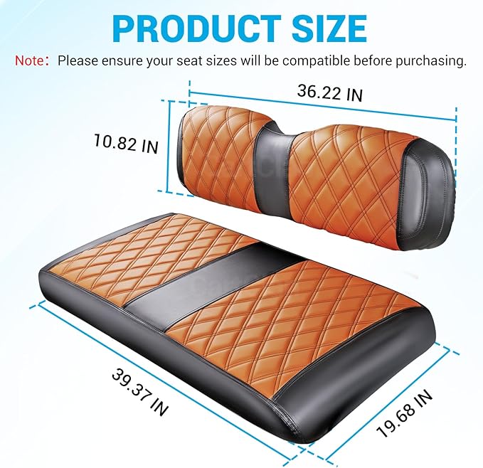 Golf Cart Diamond Seat Covers Kit Suitable for EZGO TXT Standard Front Seat Cushion, Golf Cart Front Seat Covers Kit No Drilling & Waterproof (Brown PVC Leather & Black Stitching)