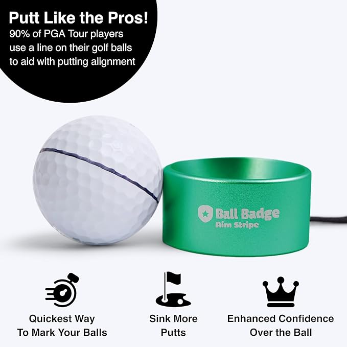 Ball Badge Aim Stripe - 360 Degree Golf Ball Line Marker Kit with Golf Bag Attachment for Perfect Alignment and Precision Putting