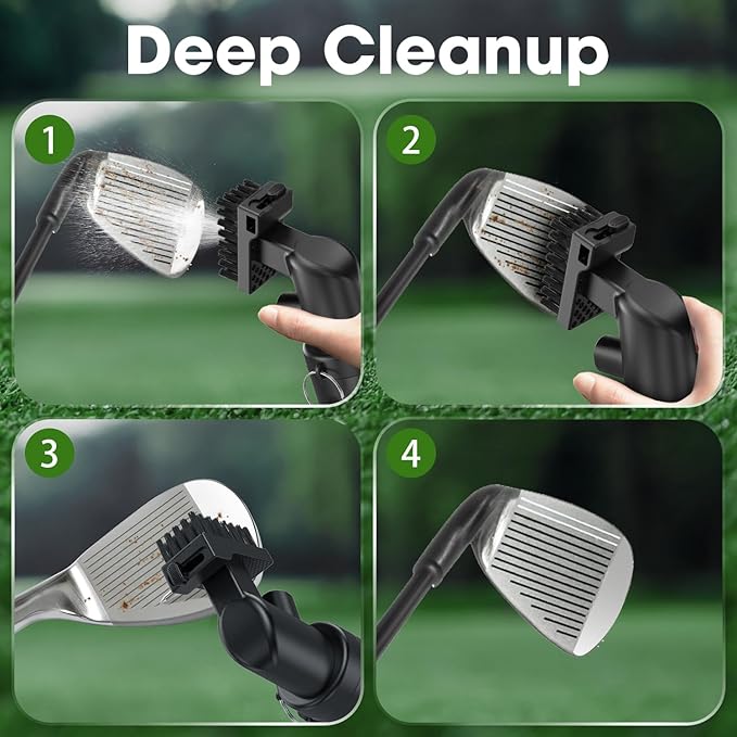 Pro Golf Club Cleaner - 4oz Water Bottle with Groove Cleaner and Retainer Clip, Durable Nylon Bristles for Easy Cleaning, Ergonomic Button Design, Golf Gifts for Men & Essential Accessories