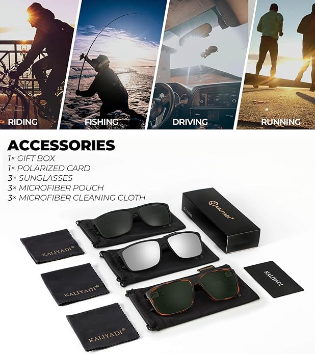 KALIYADI Polarized Sunglasses for Men and Women, Mens Sun Glasses with UV Protection for Driving Fishing Golf (3 Packs)