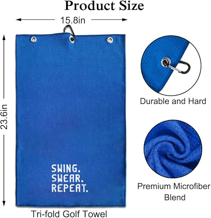 DYJYBMY Swing Swear Repeat Golf Towel with Clip Golf Ball Towel for Golf Course Exercise, Golfsport Gifts for Men, Birthday Gifts for Golfsport Fan, Retired Gifts for Coworker Boss Friend