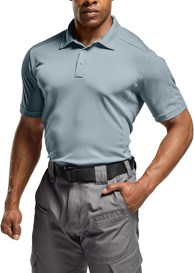 CQR Men's Polo Shirts, Tactical Short Sleeve Golf Performance Shirts, Lightweight Dry Fit UPF 50+ Pique