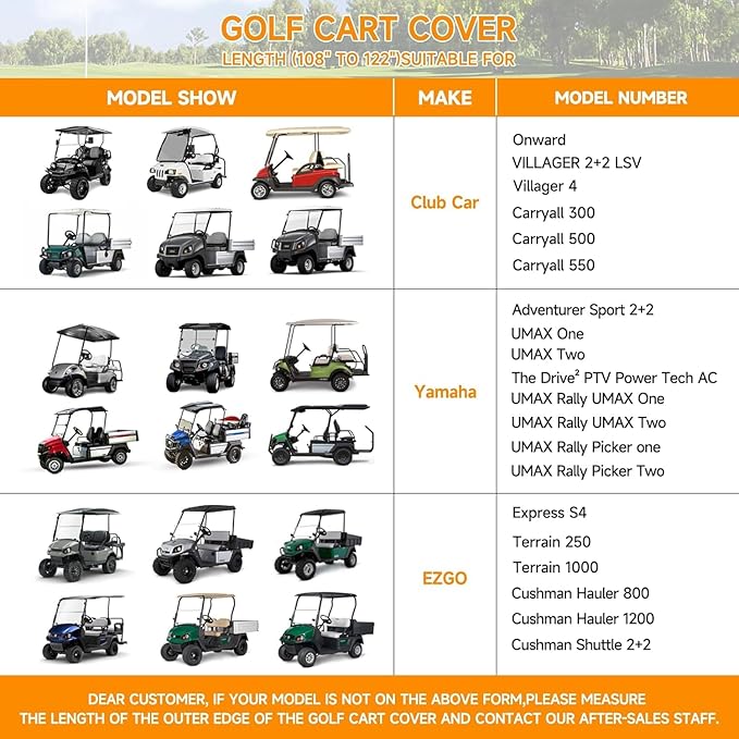 NEVERLAND Golf Cart Cover 4 Passenger, Heavy Duty 420D Golf Cart Covers, Waterproof Club Car Golf Cart Cover with Zipper Doors Compatible with EZGO Yamaha Club Car 4 Seat (Up to 115 Inch)