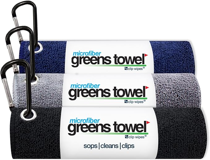 3 Pack Golf Towel Set for Golf Bags with Clip, Plush Microfiber Nap Fabric, 16x16, The Original, Multiple Colors (Navy-Grey-Black)
