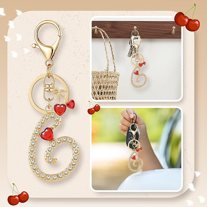 Gold Plated Alphabet Initial Letter Keyring Keychain for Women Girls Crystal Key Chains for Wallet Backpack Bag Charm