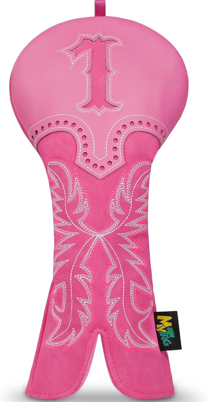 mytag Pink Golf Club Head Covers, Western Cowboy Retro Golf Headcovers with Patch & Embroidery Driver Fairway Wood Hybrids/Rescue Covers