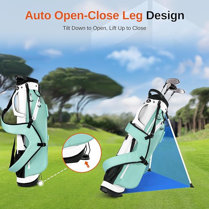 Lightweight Golf Stand Bag, 4-Way Full-Length Dividers, Holds Up to 10 Clubs, 3.7 lbs Golf Bag with Dual Straps & Stand for Driving Range, Par 3, and Standard Courses