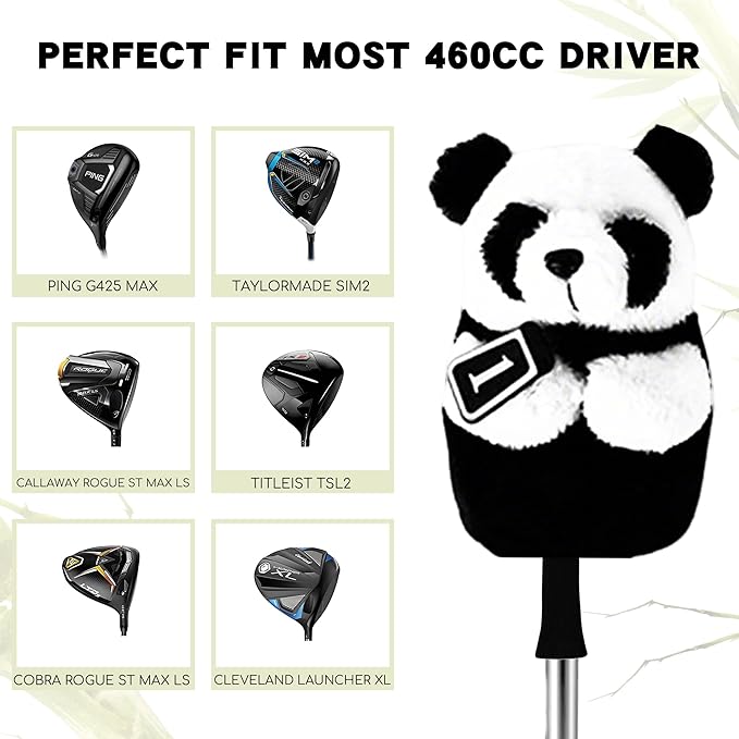 Panda Golf Driver Head Cover - Funny Golf Head Covers for Men & Women, Plush Driver Headcover Fits Most Clubs - Cute Animal Golf Head Covers Protector, for Golfers