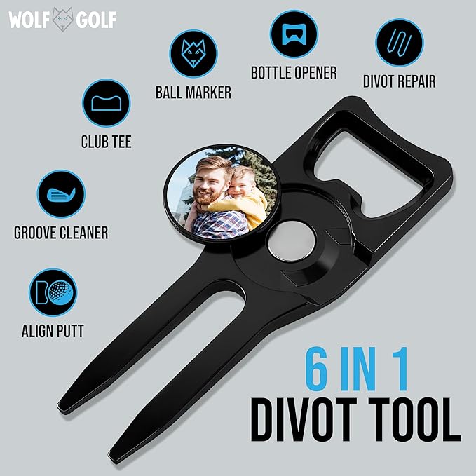 Wolf Golf Towels Custom Divot Repair Tool | 6-in-1 Premium Divot Tool with Ball Marker | Golf Gifts for Men & Women | Golf Accessories for Men & Women