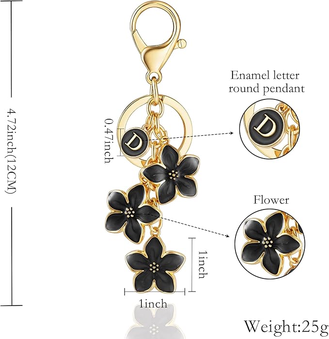 XGALBLA White/Pink/Black Big Cute Flower Initial Letter Keychain for Women, Flower Bag Charms Enameled Keychain Handbag Purse