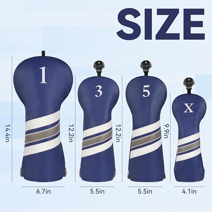 Golf Club Covers, 4pcs or 1pc Golf Head Covers for Woods, Driver, Fairway, Hybrid - Premium PU Leather Golf Club Head Cover with Interchangeable Tags
