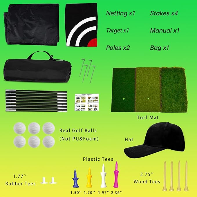 Gagalileo Golf Net: Backyard Practice Hitting Driving Training by Turf Mat Target Real Ball Indoor Outdoor Chipping Swing Gift for Golfers Dad Husband Men