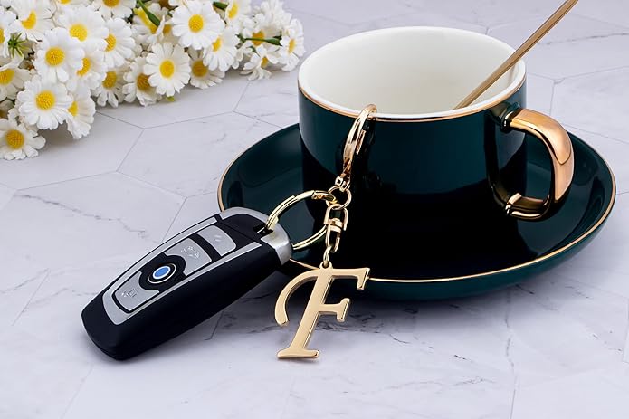 Cute Stainless Steel Gold Initial Letter Keychain for Women Girl, Charms for Key Handbag Backpack Bag, Personalized Gift