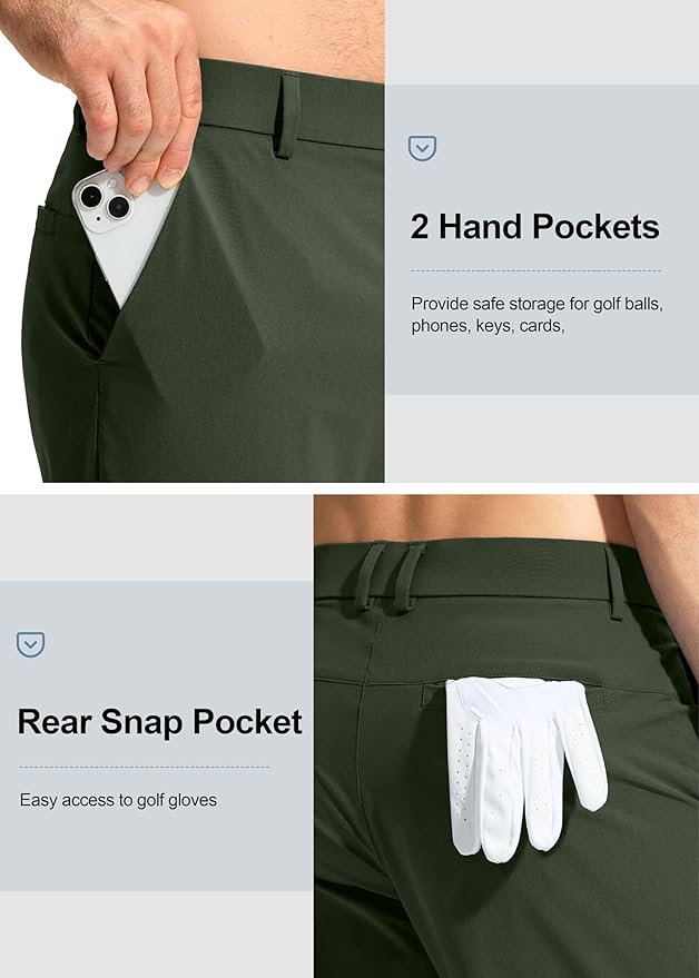 Pudolla Men's Golf Pants Stretch Work Dress Comfy Pants 30"/32"/34" Lightweight Quick Dry Casual Slacks Trousers with Pockets