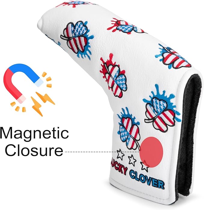 Golf Club Head Covers for Driver Cover, Fairway Wood Cover Hybrid Head Cover, USA Style Premium Leather Golf Headcovers Fits Golf DF3 Putter, Blade Putter Cover, Fits Most of Golf Club Covers
