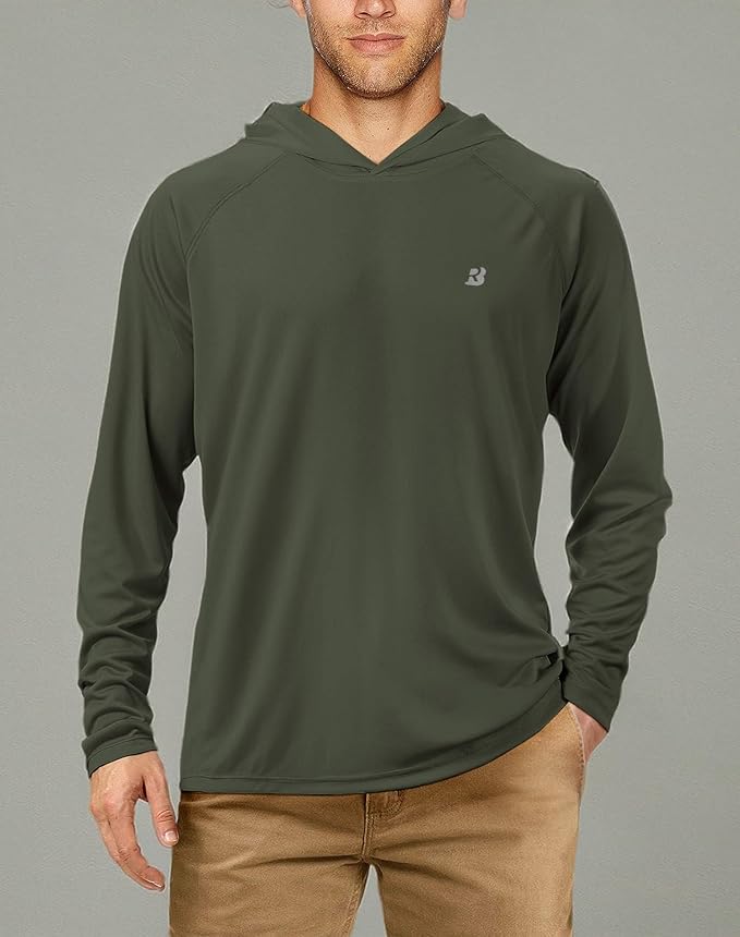 Roadbox UPF 50+ Fishing Shirts for Men, Long Sleeve UV Sun Protection Hoodie, Outdoor Hiking Running Swimming Rash Guard