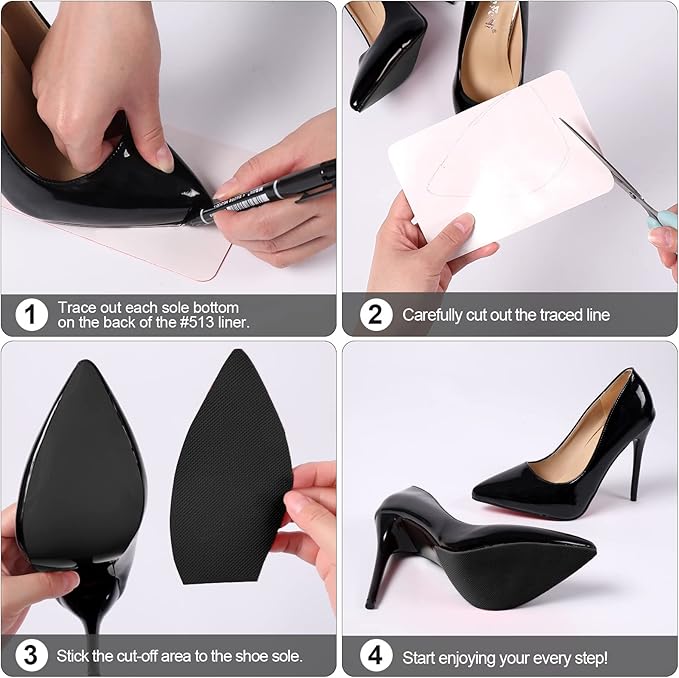 Shoe Sole Protector, Non-Slip Pads Grips, Sticker for Bottom of Shoes (2 Pair Black + 1 Pair Heel Liner, 6.0"4.0")