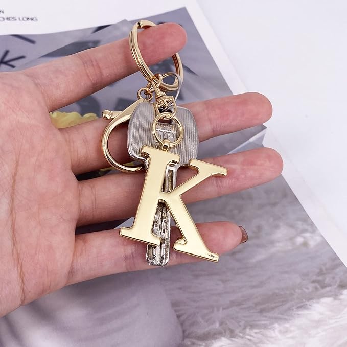 LAXPICOL Gold Letter A-Z Keychain for Women Bag Charms Purse Charms For Handbags Metal Alphabet Initial Letter Keychain