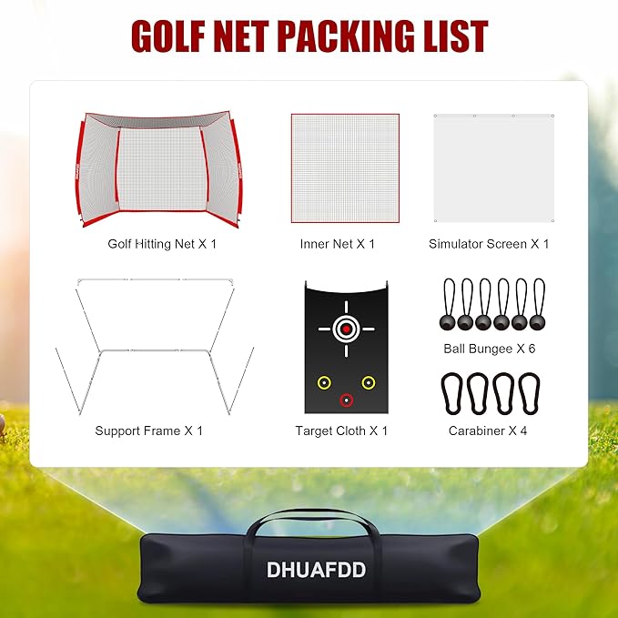 Golf Net with HD Simulator Screen 10 X 8 ft Golf Hitting Net Cage with Impact Screen & Target Cloth for Home Backyard Garage Swing Training Indoor Outdoor Use by DHUAFDD