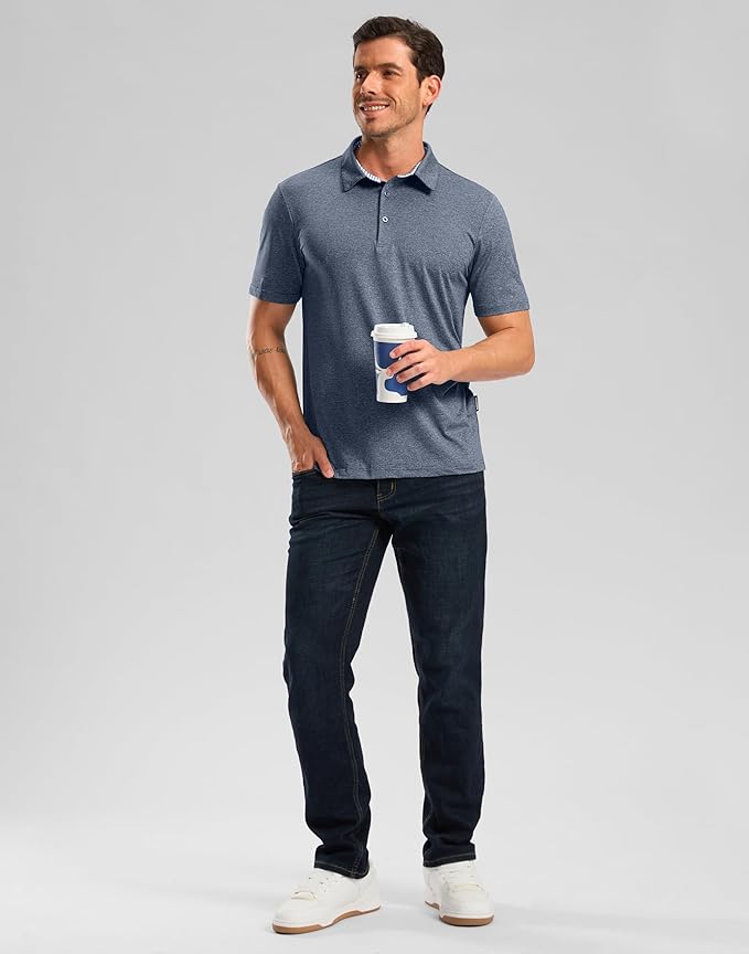 Golf Shirts Heather Polo Short Sleeve Dry Fit Lightweight Moisture Wicking Collared Shirts Casual Athletic Business