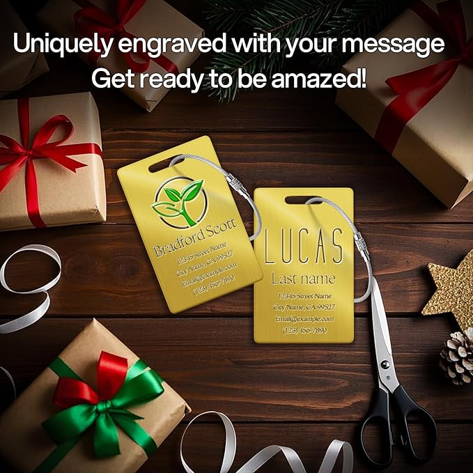 Personalized Luggage Tags - Custom Metal Luggage Tags for Suitcases, Backpacks and Bags with Your Personalized Club Logo Text (Gold)