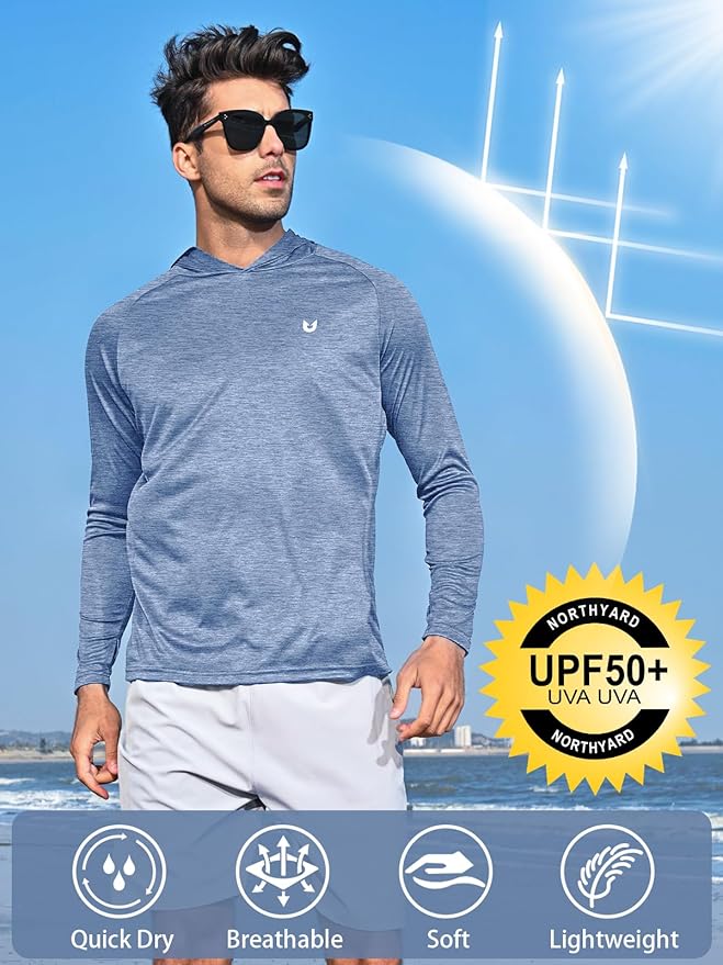 NORTHYARD Men's UPF 50+ Hoodie Shirts Long Sleeve Sun Protection Fishing Swim Beach UV SPF Rash Guard Quick Dry Lightweight