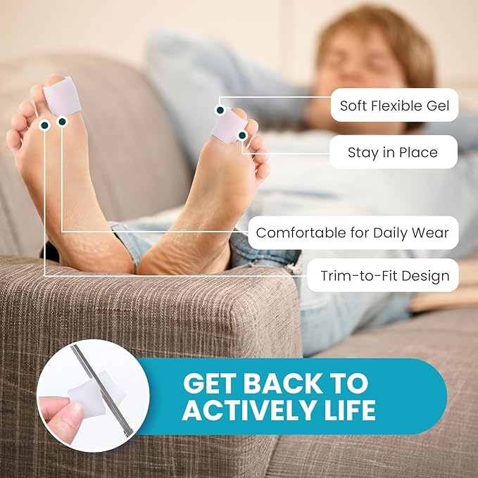 Povihome Toe Sleeves, Toe Protectors, 12 Pack Toe Tube Pads for Hammer Toe,Stubbed Toe,Corns, Calluses Protect (Large Size, White)
