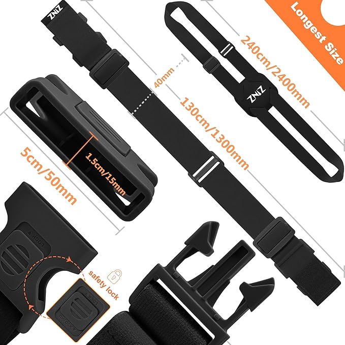 2-Pack High Elastic Luggage Strap Adjustable Travel Bag Belt Bungees for More Applications (Black-Set)