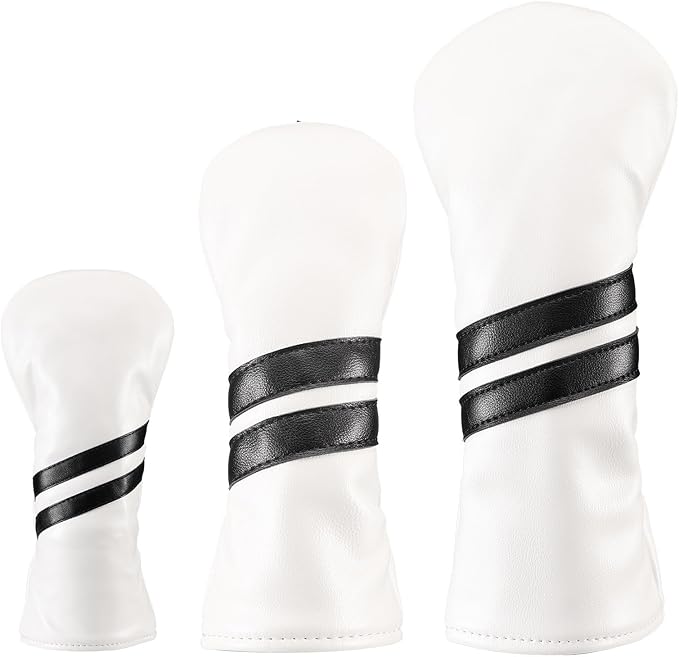 Golf Club Head Covers, 3pcs Golf Headcovers for Woods and Driver Fairway Hybrids, Premium PU Leather Club Headcovers Set with Interchangeable Tag for Men Women