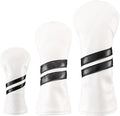 Golf Club Head Covers, 3pcs Golf Headcovers for Woods and Driver Fairway Hybrids, Premium PU Leather Club Headcovers Set with Interchangeable Tag for Men Women