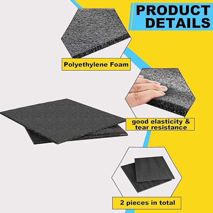 Treela 2 Pcs Customizable Polyethylene Foam Sheets 16x12x0.5" Black Thick Cuttable Foam Padding Inserts for Cases, Polyethylene Block Sheets for Packing Toolbox Storage and Craft Pad