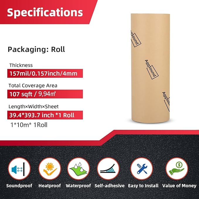 Sound Deadening Mat 157mil(4 mm) 107.64sqft - Closed Cell Foam Car Sound Deadening Material - Self-Adhesive Hood Insulation Heat Shield Auto Sound Dampening