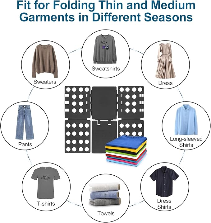 Geniusidea Shirt Folding Board T Shirt Folder for Adults Laundry Room Adjustable PP Plastic Folding Board Easy to Fold Clothes into a Uniform Size, Black