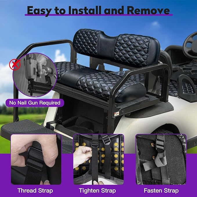 EZGO seat Cover, fit for TXT RXV-4 Vinyl seat Cover, Diamond Texture, Easy to Install Golf cart Accessories, no Staples Required (Black, Suitable for 1994-2013)