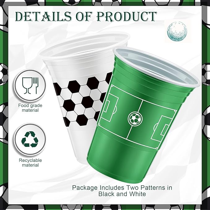 Norme 48 Pcs Soccer Ball Party Supplies Bulk 16 oz Soccer Ball Party Thick Plastic Disposable Cup Hot Cold Drink Wine Coffee for Home Soccer Ball Themed Holiday Party Supplies Favors