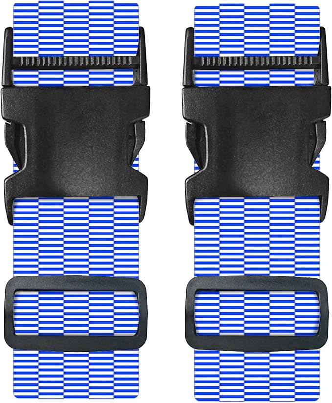 Nuxovilar Luggage Straps of 2 Set Blue White Checkered Pattern, 1.96x90.5 inches - Luggage Straps for Suitcases, Ideal for Sea Trips, Casual Trips, Daily Use