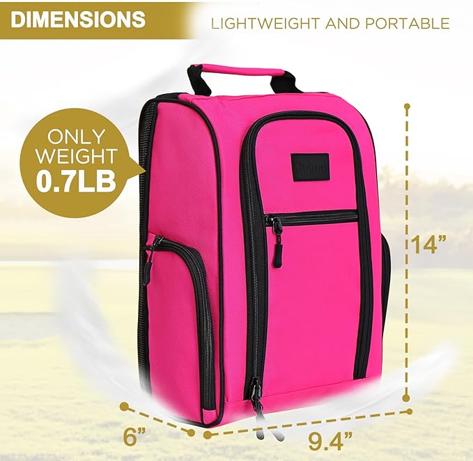 Goloni 2Pcs Golf Shoe Bag for Men & Women, Padded Travel Shoe Bag with Side Accessory Pockets,Sport Shoe Carrier for Golf Shoes,Socks,Tees & Balls,Durable & Lightweight Design (Black+Pink)