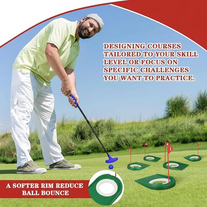 21 Pcs Adjustable Golf Putters Set 6 Two Way Mini Golf Putter for Right Left Handed 6 Colored Practice Balls 9 Pcs Plastic Hole Training Aid for Men Women Indoor Outdoor Backyard