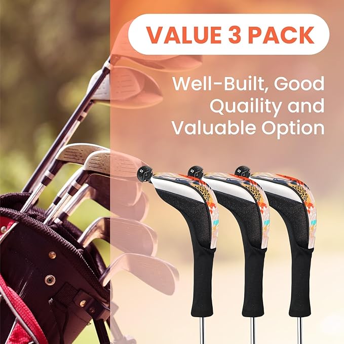 FINGER TEN Golf Club Head Covers Woods Hybrids 1/2/3/4 Pack, Headcovers Men Women 3 5 7 X with Interchangeable Number Tag, Fit All Wood Hybrid Clubs