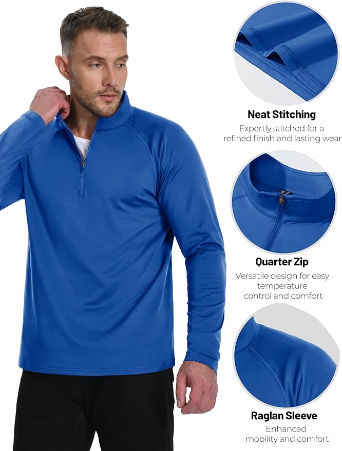 Boladeci Men's Quarter Zip Pullover Premium Fleece Lined Long Sleeve Golf Shirts Warm Hiking Shirts Lightweight Sweatshirts