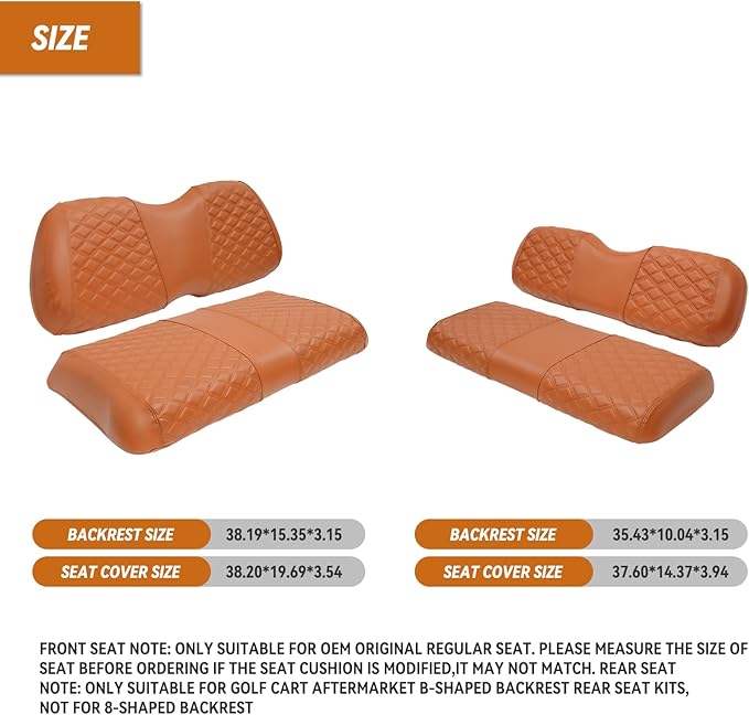Golf Cart Front and Rear Seat Covers Waterproof and Sun Resistant Marine Grade Vinyl Leather Seat Cover Accessories for Club Car Precedent 2004+, Brown(4PCS)