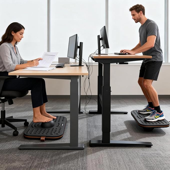 Balance Board For Standing desk, 2-in-1 Dual-Sided Wobble Board & Anti-Fatigue Standing Mat, Exercise Balancing Stability Trainer For Home, Gym, Office