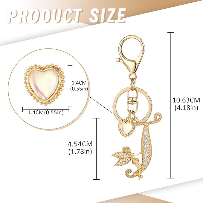 Gold Plated Alphabet Initial Letter Keyring Keychain for Women Girls Crystal Key Chains for Wallet Backpack Bag Charm