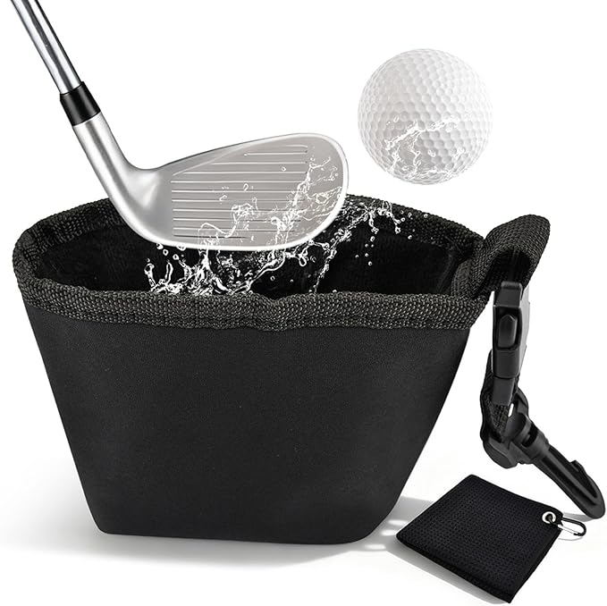 Golf Club and Golf Ball Cleaning Bag - Cleans Club Grooves, Portable Waterproof Clean Face Tech, Detachable Clip, Quick Dirt & Grass Removal, for Golfers