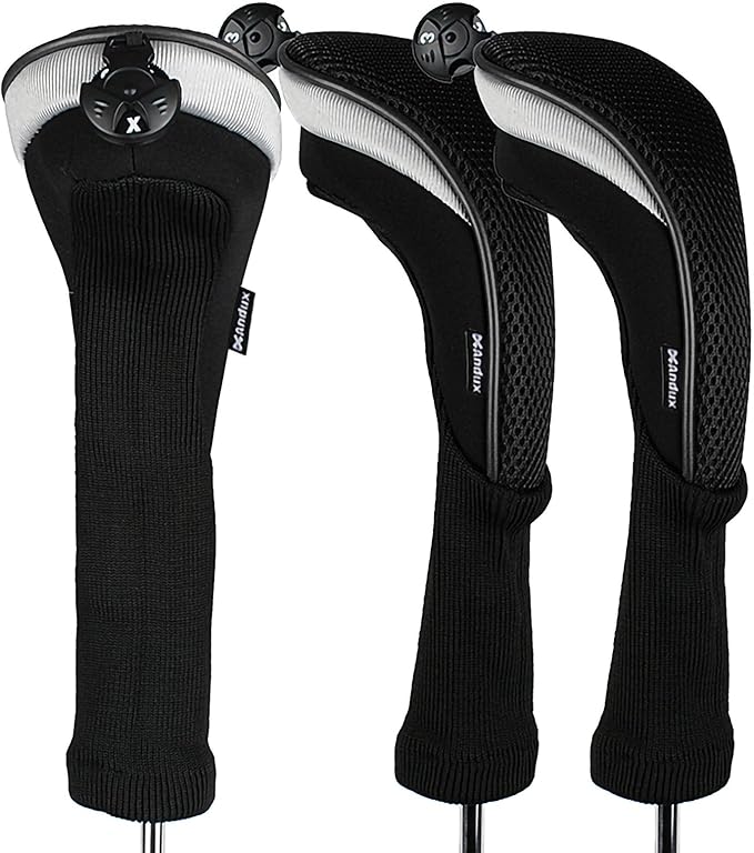 Andux 6pcs/Set Golf Club Head Covers Woods Drivers Fairway Hybrid Set Long Neck (3 Hybrid + 3 Woods)